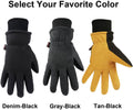 Winter Gloves -30°F Cold Proof Deerskin Suede Leather Insulated Water-Resistant Windproof Thermal Glove For Driving Hiking Snow Work In Cold Weather - Warm Gifts For Men And Women