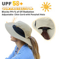 Flyingstar Women's Ponytail Sun Hat for Hiking, Gardening and Safari, Wide Brim Hat For Women with Breathable Mesh and Ponytail Hole Opening, Tan