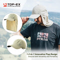 TOP-EX XL/XXL Waterproof Baseball Cap Men with Neck Flap UV Protection Sun Hats Women, Foldable Summer Hats Safari Hiking Outdoor Hat Breathable Adjustable Beige M/L