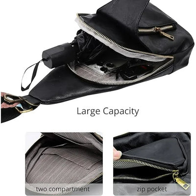 YOMYM Womens Sling Bags PU Leather Small Crossbody Sling Backpack Fashion Chest Bag Sling Bag for Women Travel