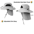 SUN CUBE Fishing Hat Sun Hat for Men, Women, Hiking Sun Hat with Neck Flap, Wide Brim, Chin Strap, Safari Summer Bucket Boonie Hat, UPF 50+ Outdoor Protection, Packable Breathable Mesh (Light Gray)