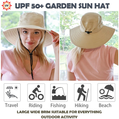 Solaris Women Outdoor Sun Hat,Polyester Summer Cool Hat , Boonie Hat for Fishing, Camping, Safari,Hiking,Tan
