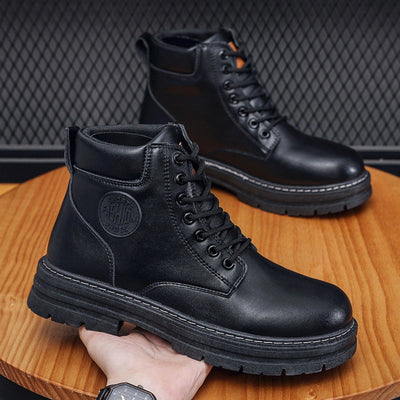 LYU Men's Martin Boots, High-top Work Shoes, British Style, Hiking Shoes, Black, Size 9.5