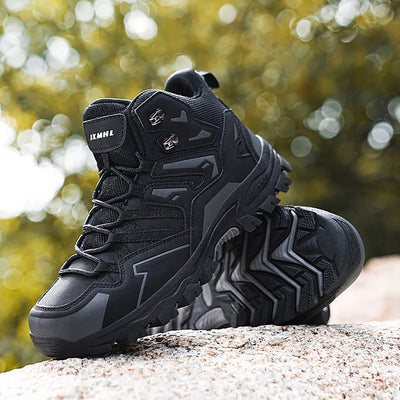 Durtebeua Men's Waterproof Hiking Boots Outdoor Mid Trekking Backpacking Mountaineering Shoes Black,10.5
