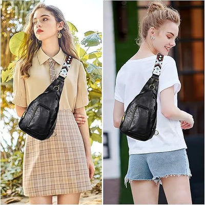 YOMYM Womens Sling Bags PU Leather Small Crossbody Sling Backpack Fashion Chest Bag Sling Bag for Women Travel