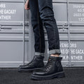 LYU Men's Martin Boots, High-top Work Shoes, British Style, Hiking Shoes, Black, Size 9.5