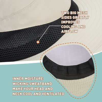 Flyingstar Women's Ponytail Sun Hat for Hiking, Gardening and Safari, Wide Brim Hat For Women with Breathable Mesh and Ponytail Hole Opening, Tan