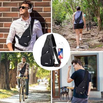 Hengguang Waterproof Sling Bag Crossbody Backpack for Men Women, Sling Backpack Hiking Daypack with USB Charging Port, Multipurpose Cross Body Chest Bag for Hiking Walking Travel(Black)