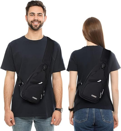 Hengguang Waterproof Sling Bag Crossbody Backpack for Men Women, Sling Backpack Hiking Daypack with USB Charging Port, Multipurpose Cross Body Chest Bag for Hiking Walking Travel(Black)