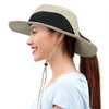 Flyingstar Women's Ponytail Sun Hat for Hiking, Gardening and Safari, Wide Brim Hat For Women with Breathable Mesh and Ponytail Hole Opening, Tan