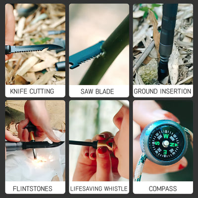 MDHAND Outdoor Mountaineering Poles, Mountaineering Poles Survival Kit, Aluminum Lightweight Folding Mountaineering Poles, Camping Hiking Survival Poles