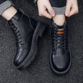 LYU Men's Martin Boots, High-top Work Shoes, British Style, Hiking Shoes, Black, Size 9.5