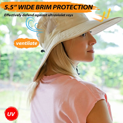 Solaris Women Outdoor Sun Hat,Polyester Summer Cool Hat , Boonie Hat for Fishing, Camping, Safari,Hiking,Tan